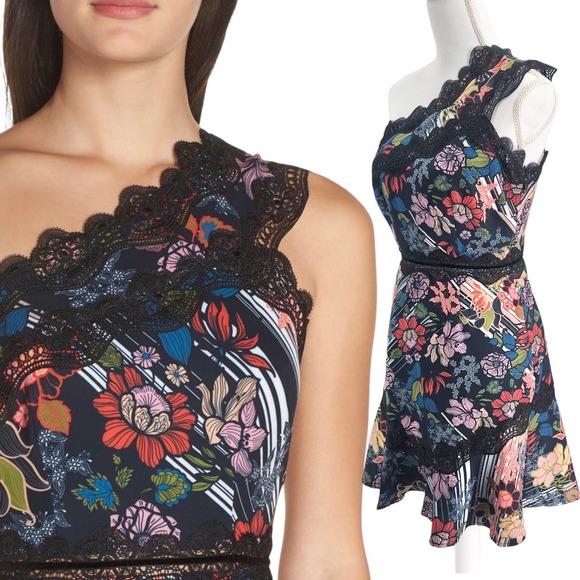 Foxiedox NEW Womens Size 4 Retro Flowers One-Shoulder Party Mini Dress - Picture 10 of 10